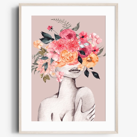 Other - Watercolor Floral Woman Portrait Wall Art Illustration Print Poster Unframed